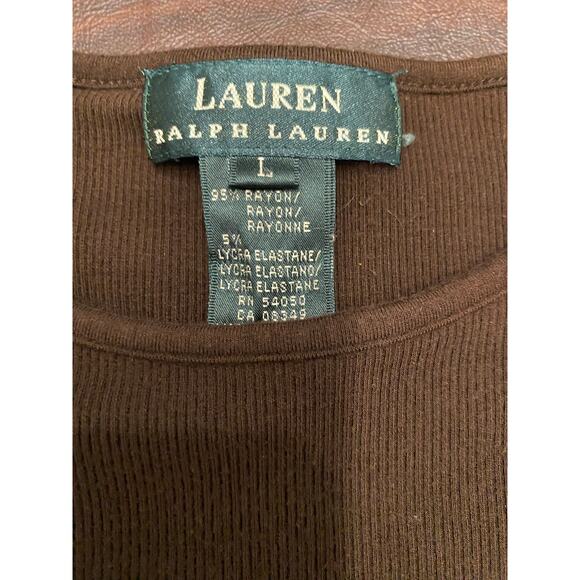 Lauren Ralph Lauren Women’s Brown Ribbed Long Sleeve Top Size L Stretch Classic‎ - Picture 3 of 7